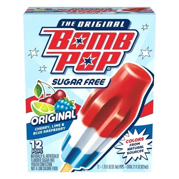 Sugar Free Original Cherry Lime & Blue Raspberry Ice Pops - 12 ct