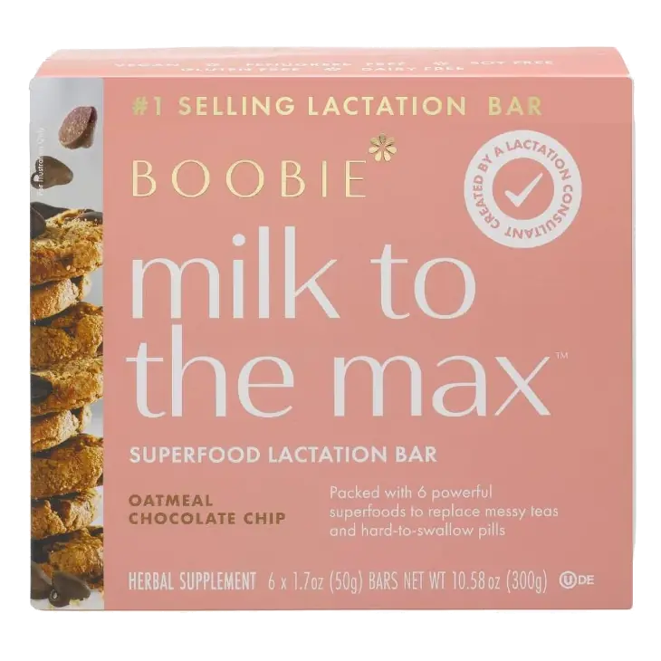 Boobie Milk to the Max Lactation Bar Herbal Supplement for Breastfeeding Oatmeal Chocolate Chips, 6ct