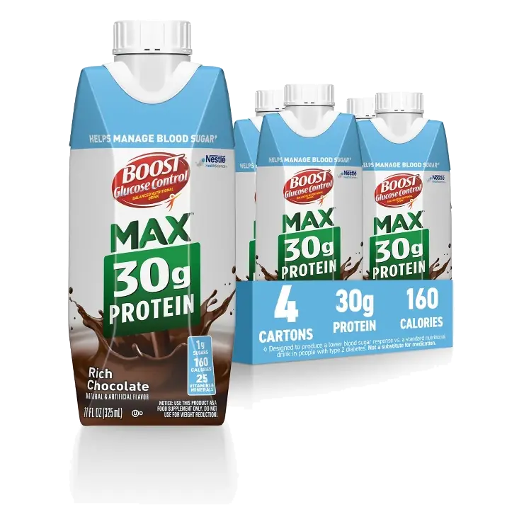 Boost Rich Chocolate Non-Caffeinated Glucose Control Max Meal Replacement Drinks, 4pk/11 fl oz