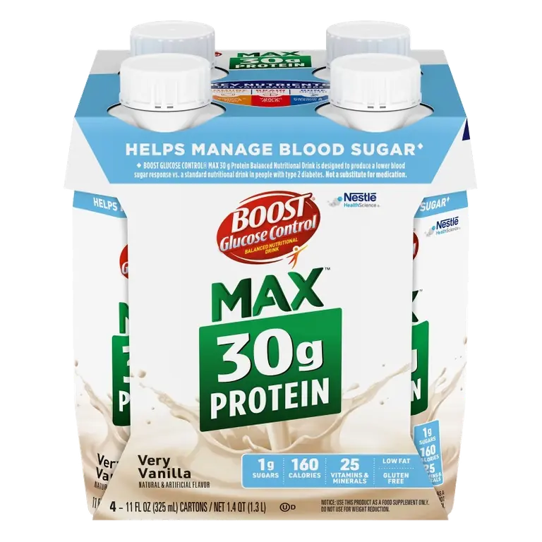 Boost Very Vanilla Non-Caffeinated Glucose Control Max Meal Replacement Drinks, 4pk/11 fl oz
