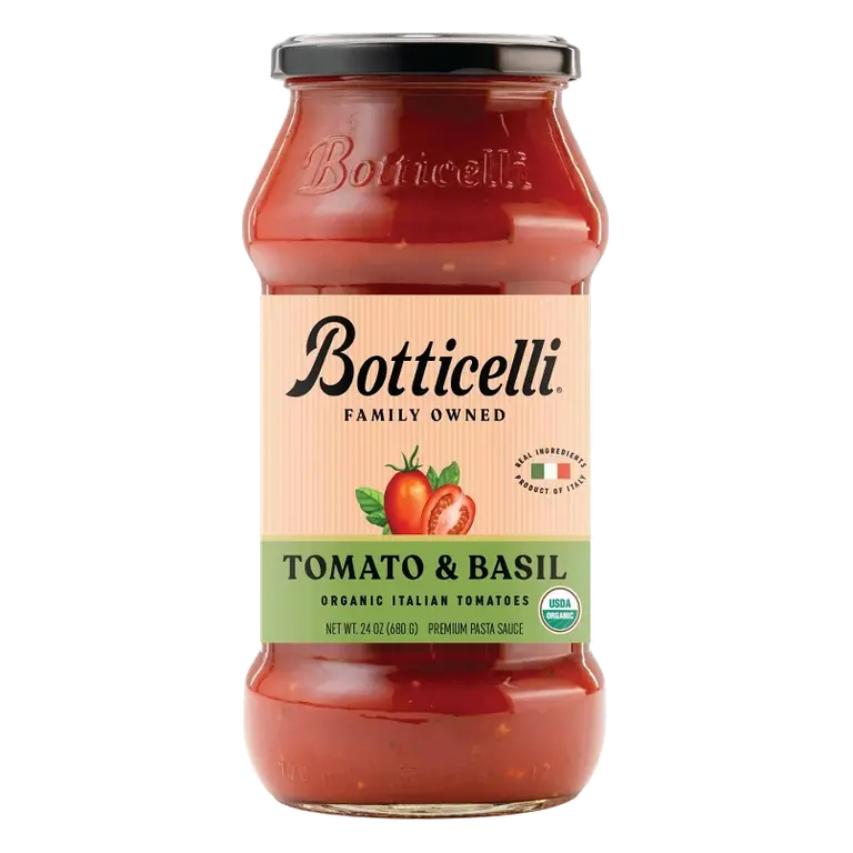 Botticelli Organic Tomato and Basil Premium Pasta Sauce, 24oz: Certified Gluten-Free, No Preservatives