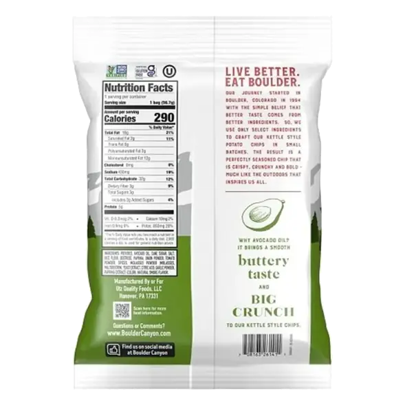 2 oz Boulder Canyon Avocado Oil Hickory BBQ Kettle Chips