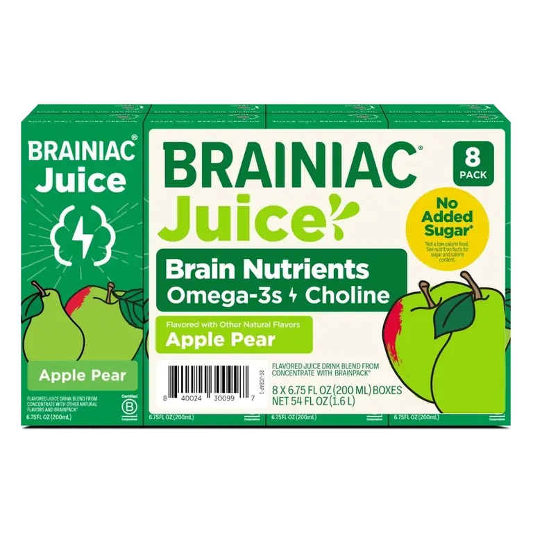 Brainiac Apple Pear Juice Drink 8pk/6.75 fl oz Boxes: 66% Juice Content