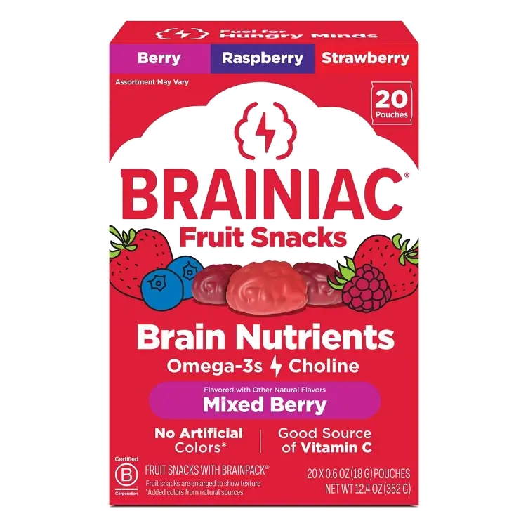 Brainiac Fruit Snacks Mixed Berry- 20 ct/ 12.4 oz: Certified Gluten-Free, No Artificial Colors, No Artificial Flavors
