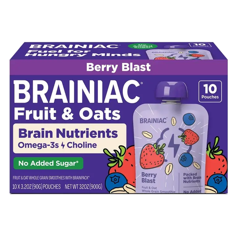 Brainiac Kids' Fruit & Oat Berry Blast Smoothie Pouches, 32oz/10ct