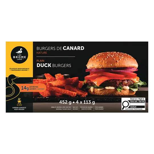 Brome Lake Ducks Frozen Duck Burgers Plain 452 g