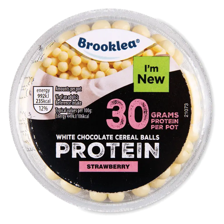 Strawberry Flavoured Protein Yogurt with White Chocolate Balls