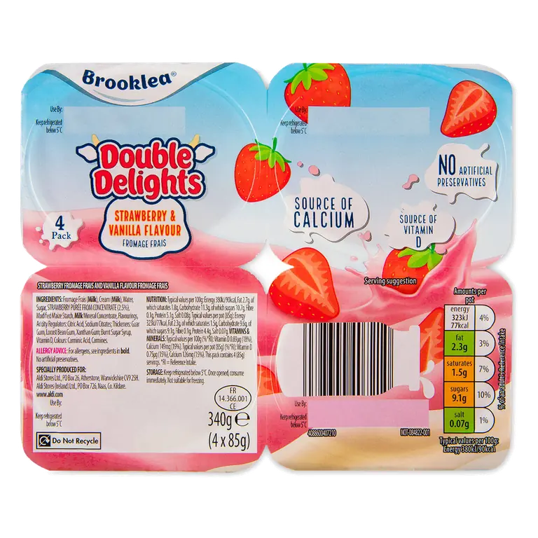 Strawberry & Vanilla Flavour Double Delights Fromage Frais 4 Pack