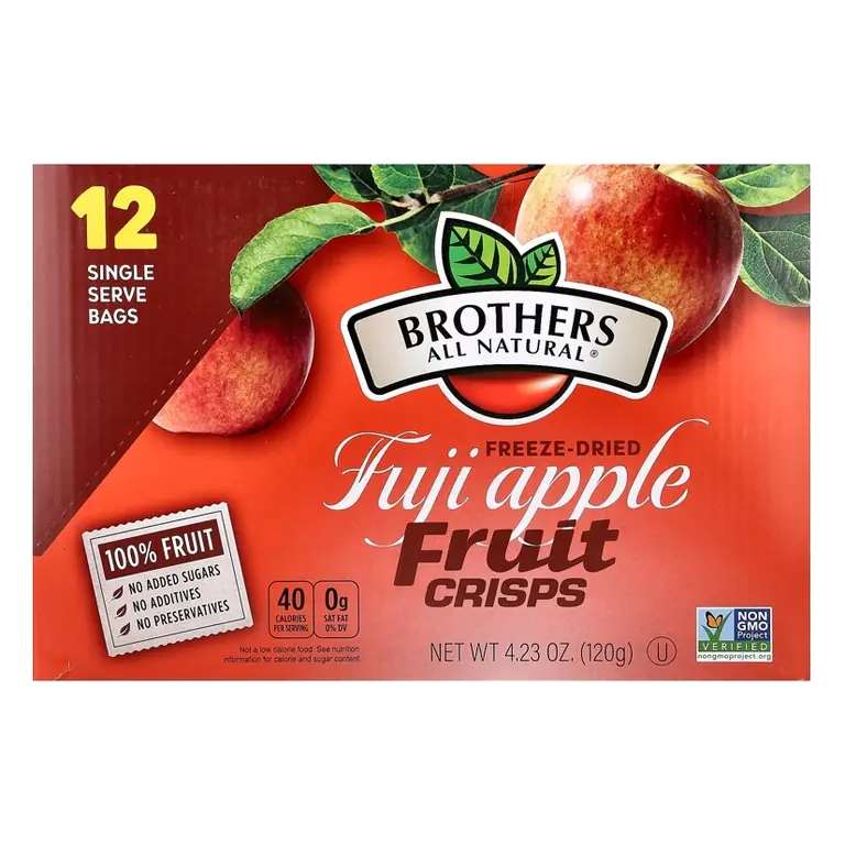 Brothers-All-Natural Freeze Dried Fruit Crisps, Fuji Apple, 12 Single-Serve Bags, 0.35 oz (10 g) Each
