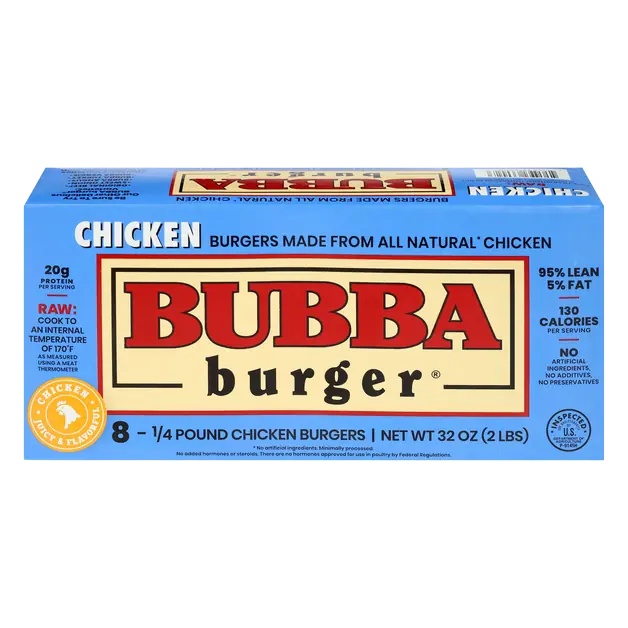 95% Lean 5% Fat 1/4 lb Chicken Burgers - 8 ct Frozen