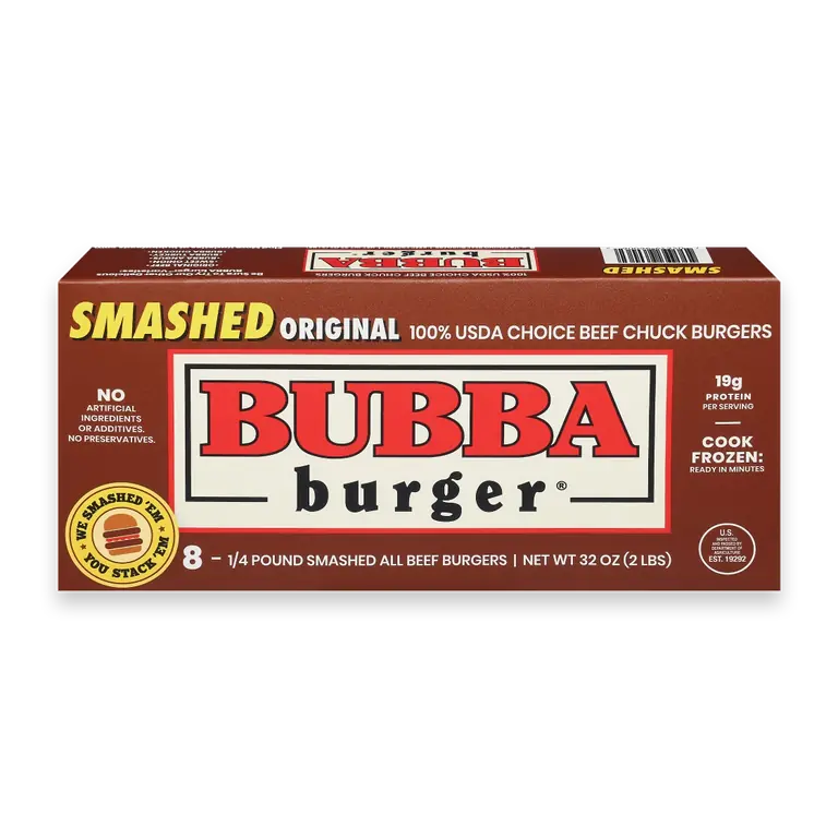 Box of Smashed BUBBA Burgers