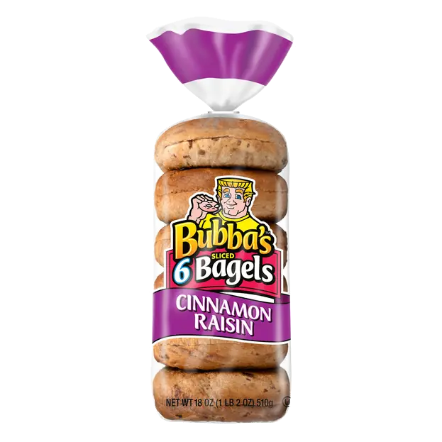 Bubba's Sliced Cinnamon Raisin Bagels, 6 count, 18 oz.