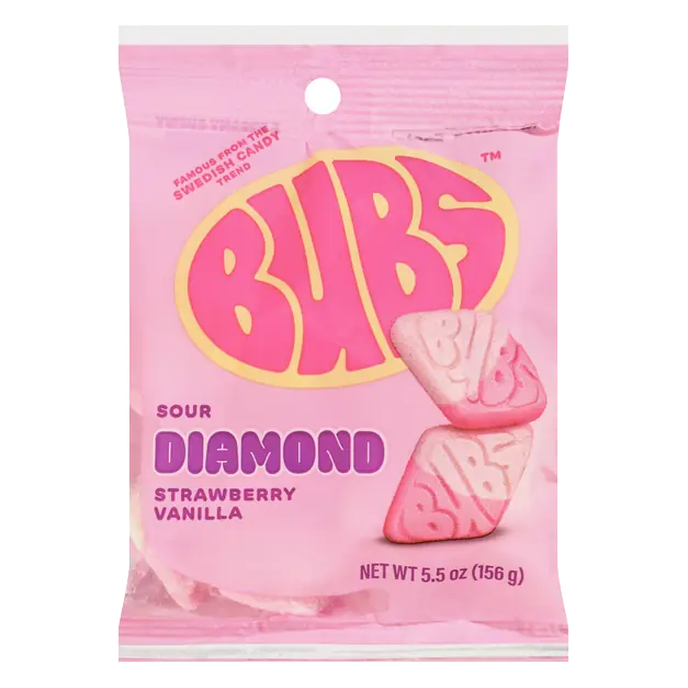 BUBS Strawberry Vanilla Sour Diamond Swedish Candy