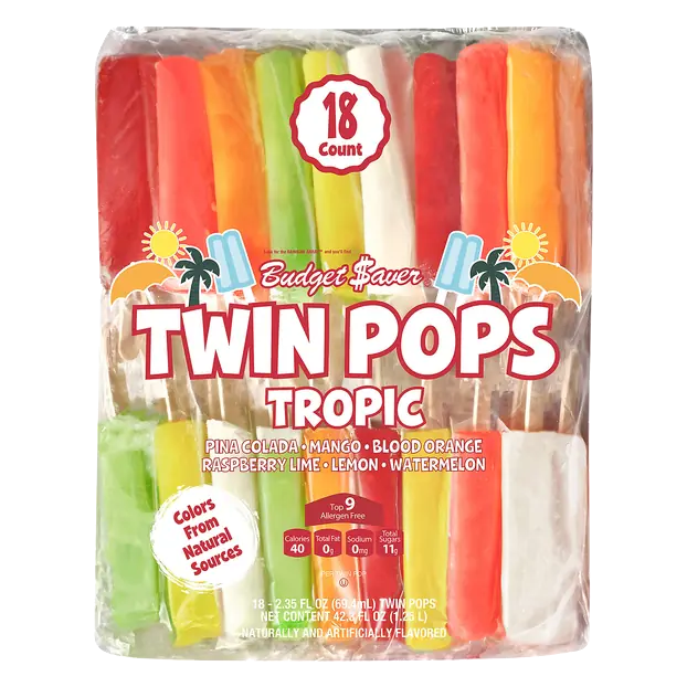 Twin Pops Assorted Tropic Flavors Ice Pops - 18 ct