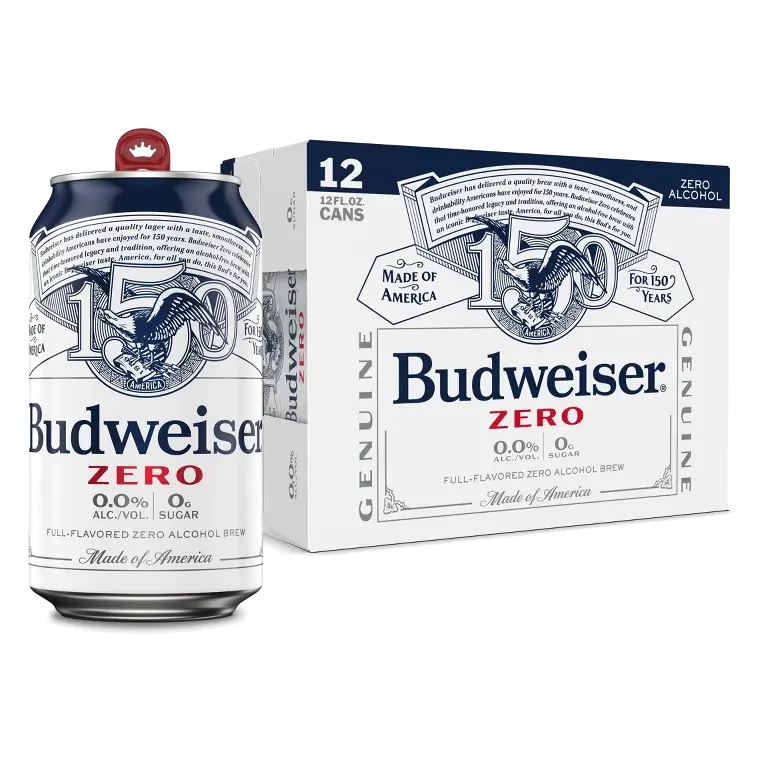 Budweiser Zero Non-Alcoholic American Lager Beer, 12pk/12 fl oz Cans