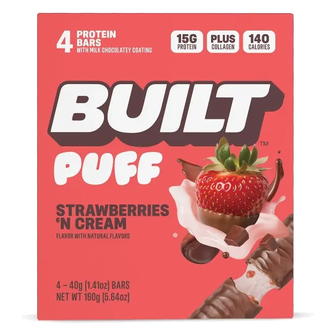 Built Bar Strawberries 'N Cream Puff Protein Bars, 15g Protein