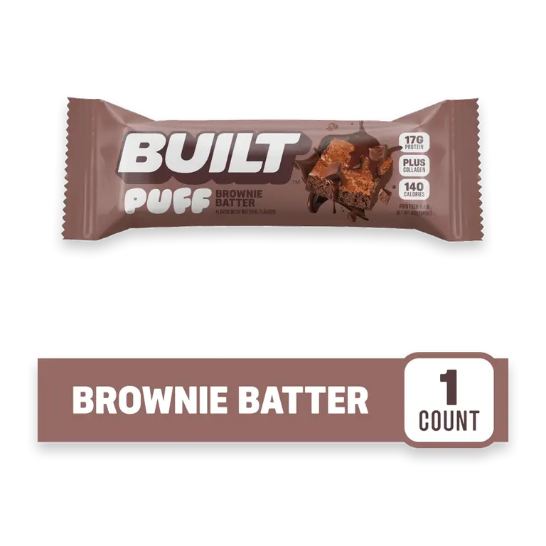 Puff Protein Bar, Brownie Batter, 17g Protein, Collagen, 140 Calories, Single Bar, 1.41 oz