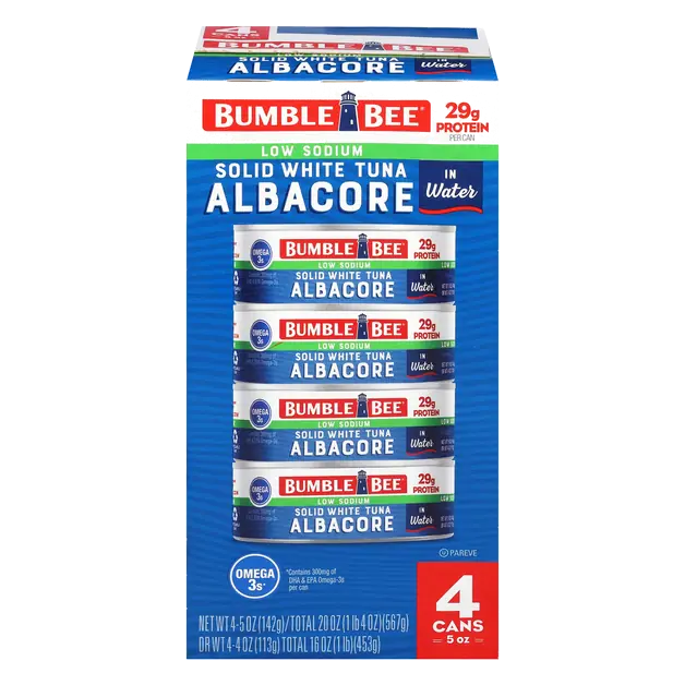 Low Sodium Wild Caught Solid White Albacore Tuna in Water 4 ct