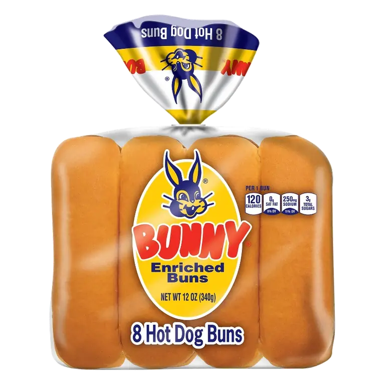 Bunny Hot Dog Buns, 12oz/8ct: Low Fat, Cholesterol Free, No Certified Synthetic Colors