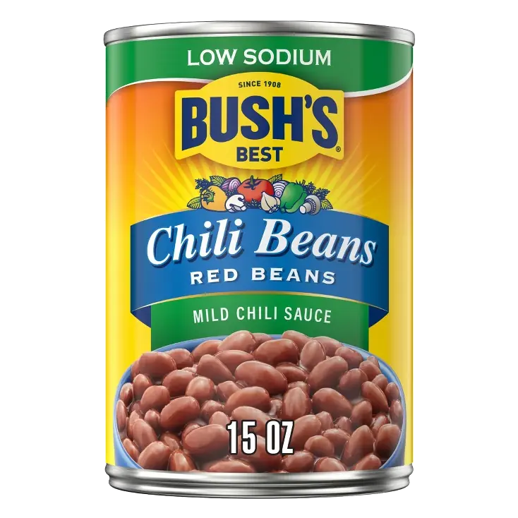 Bush's Low Sodium Red Beans in Mild Chili Sauce, 15oz: Gluten-Free, No Added Sugar, Plant-Based