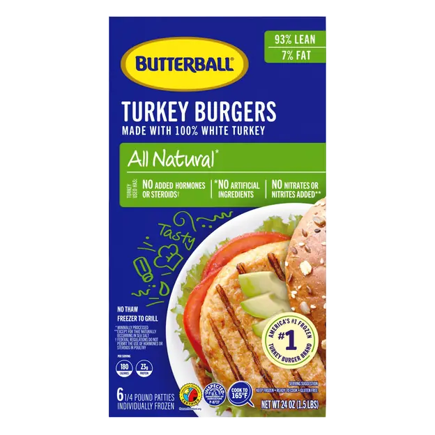 All Natural Turkey Burgers 93% Lean/ 7% Fat - 6 ct Frozen