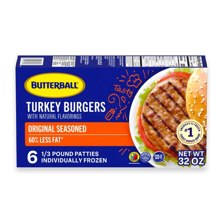 Frozen Turkey Burgers, Original Seasoned, 1/3 lb Patties, 6 Count/2 lbs