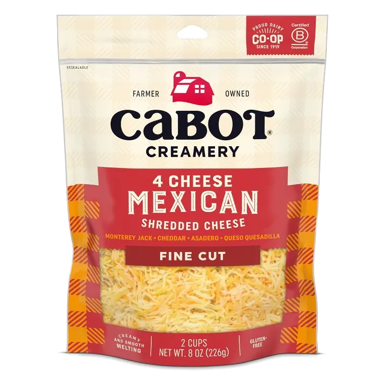 Cabot Creamery 4 Cheese Mexican Shred, 8oz: Gluten-Free, Ketogenic