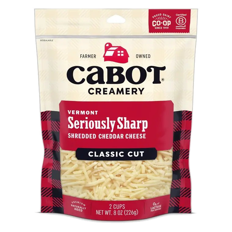 Cabot Seriously Sharp Shreds Cheddar Cheese, 8oz: Gluten-Free