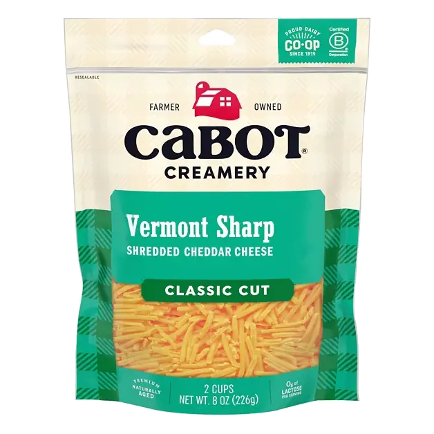 Cheese, Cheddar, Vermont Sharp, Shredded, Classic Cut