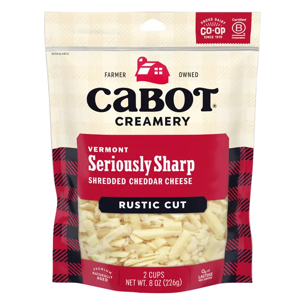 Creamery Rustic Cut Shredded Vermont Seriously Sharp Cheddar Cheese