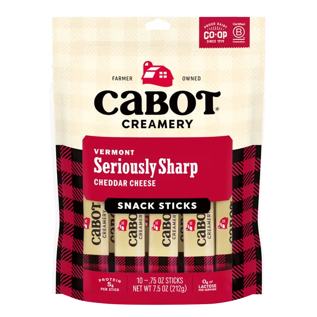 Vermont Seriously Sharp Cheddar Cheese Snack Sticks -10 ct