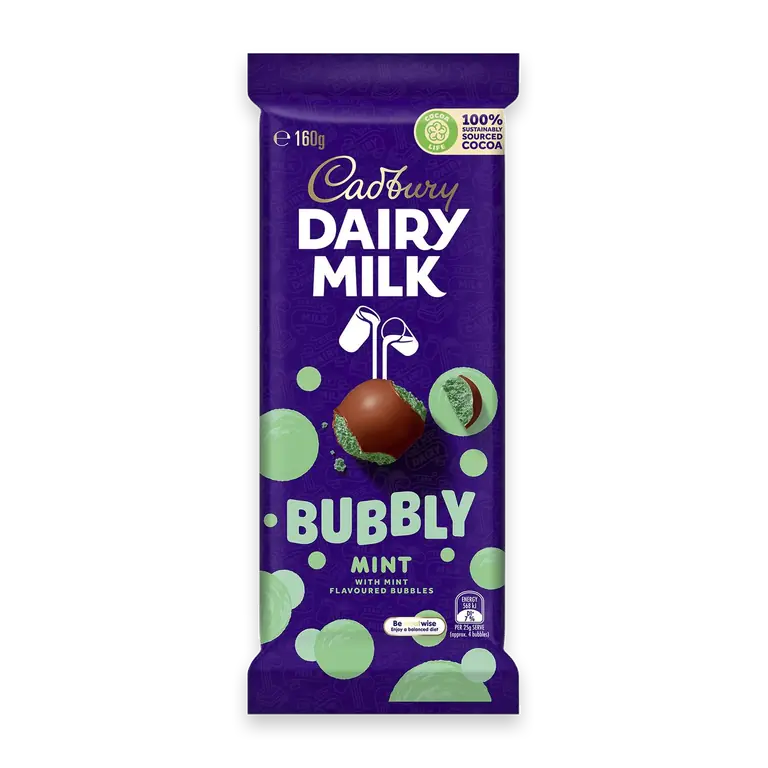 Dairy Milk Bubbly Mint Chocolate Block