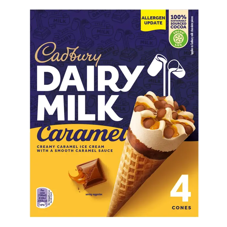 Dairy Milk Caramel Ice Cream Cones 4x100ml