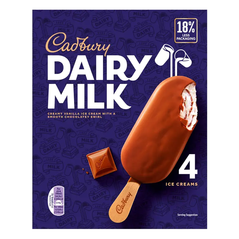 Cadbury Dairy Milk Ice Creams 4 x 90ml (360ml)