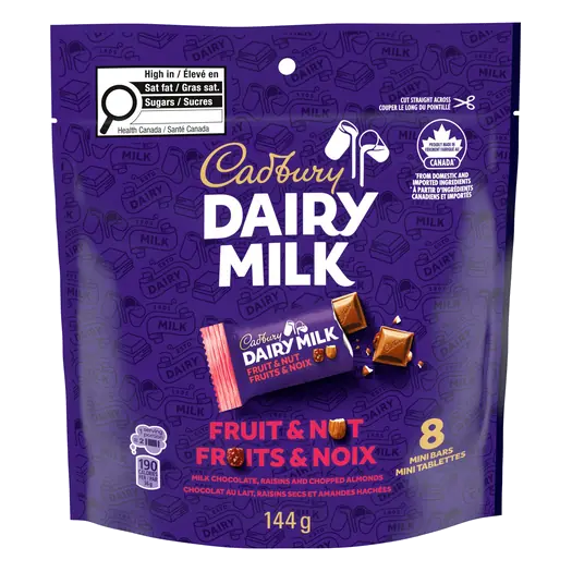 Dairy Milk Mini Bars Fruit & Nut Bag Of 8 X 18 g 144 g