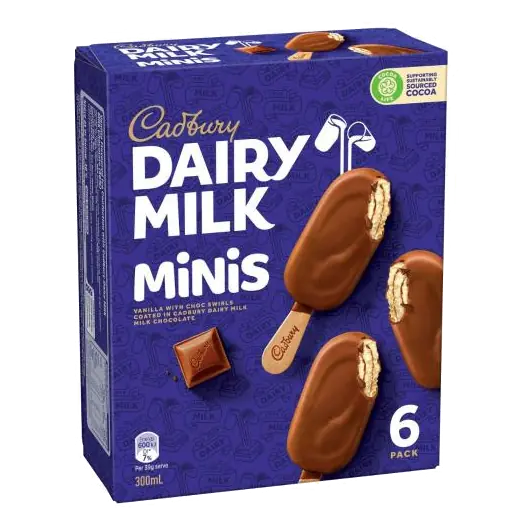Dairy Milk Vanilla With Choc Swirls Mini Sticks 6 Pack