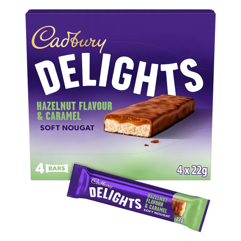Cadbury Delights Chocolate Hazelnut Flavour and Caramel 4 Pack Multipack 88 g