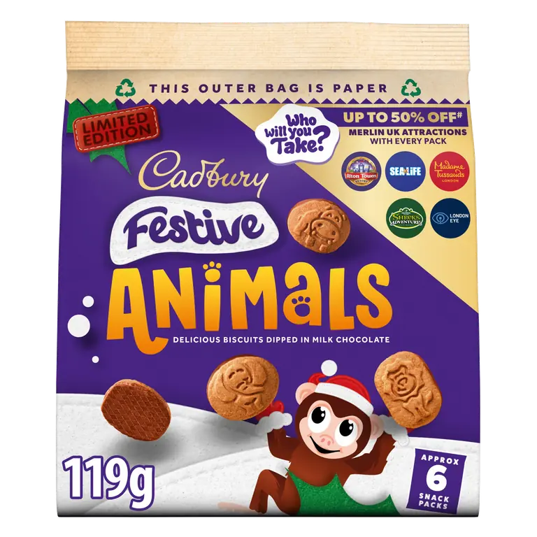 Cadbury Festive Animals Milk Chocolate Biscuits Multipack 119.4 g
