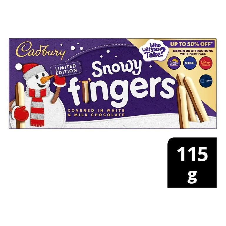 Snowy Fingers 115g Milk & White Chocolate Coated Biscuits Tray, Limited Edition