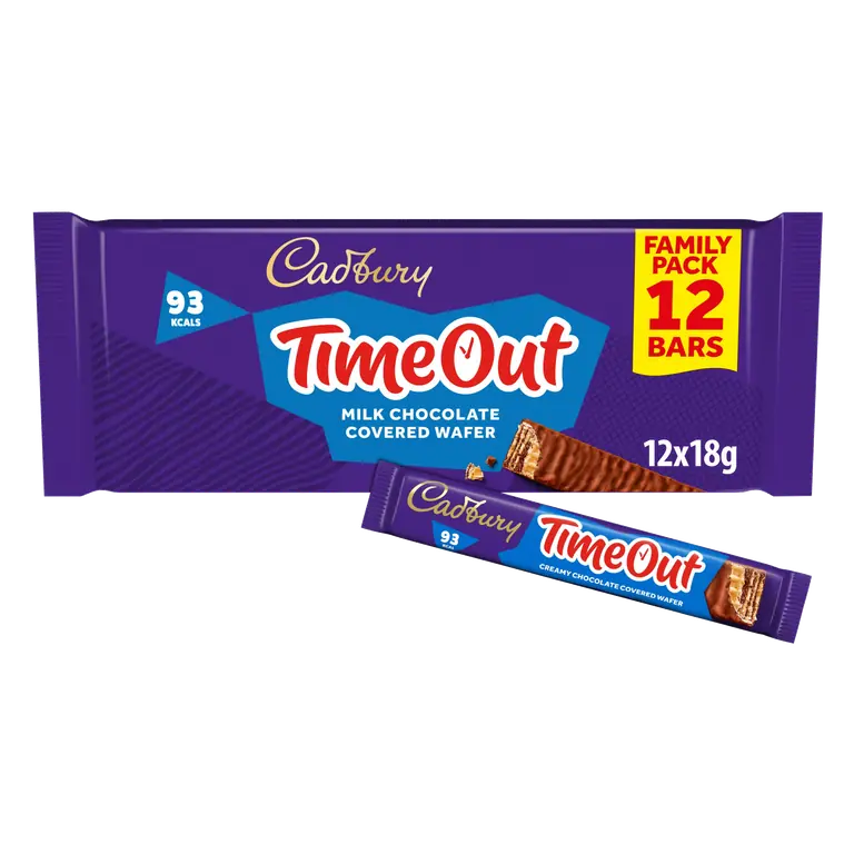 Cadbury Timeout 12-pack Milk Chocolate Wafer Biscuit Bars Multipack (12x 18g bars) 216 g