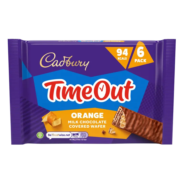 Cadbury Timeout Orange Milk Chocolate Covered Wafer 6 x 18g (108g)