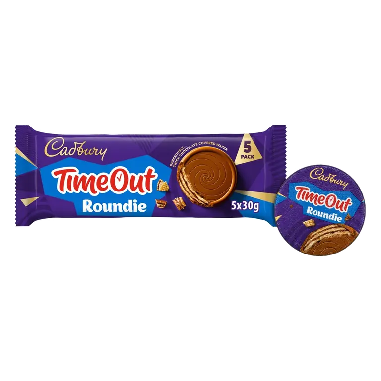 Timeout Roundie 150g Milk Chocolate Wafer Biscuit Bars 5 Pack