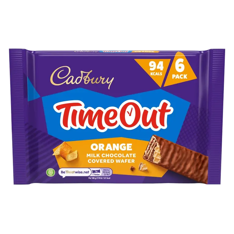 Timeout Wafer Orange Chocolate Biscuit Bars 6 Pack