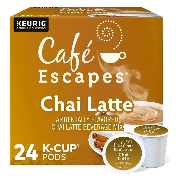 Café Escapes Chai Latte Coffee Pods Flavored Coffee Dark Roast, 24ct