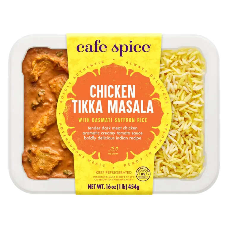 Medium Chicken Tikka Masala with Basmati Saffron Rice Tandoori Roasted Chicken Creamy Tomato & Fenugreek Sauce Saffron Infused Rice