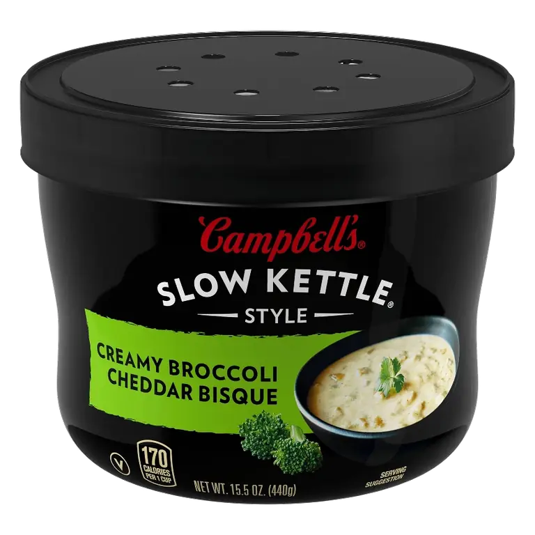 Campbell's Slow Kettle Style Creamy Broccoli Cheddar Bisque Soup Microwaveable Bowl, 15.5oz