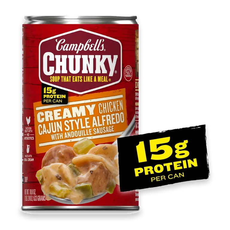 Chunky Creamy Chicken Cajun Style Alfredo With Andouille Sausage Soup 18.8 oz Can