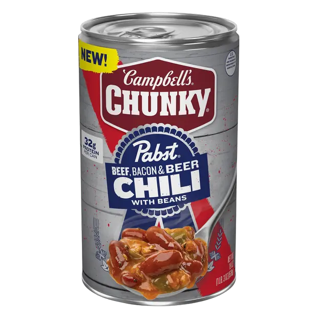 Chunky Pabst Blue Ribbon Beef Bacon & Beer Chili with Beans