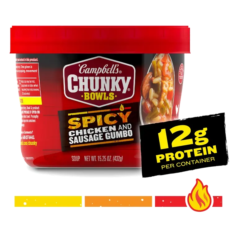 Chunky Soup, Spicy Chicken & Sausage Gumbo Soup, 15.25 oz Microwavable Bowl