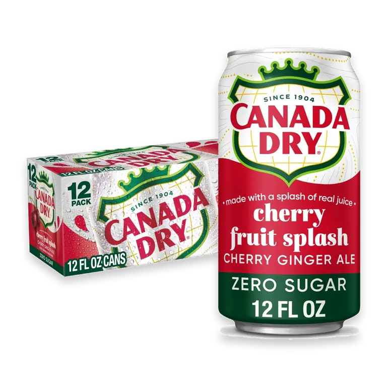 Fruit Splash Cherry Ginger Ale Zero Sugar Soda, 12 Fl Oz Cans, 12 Pack